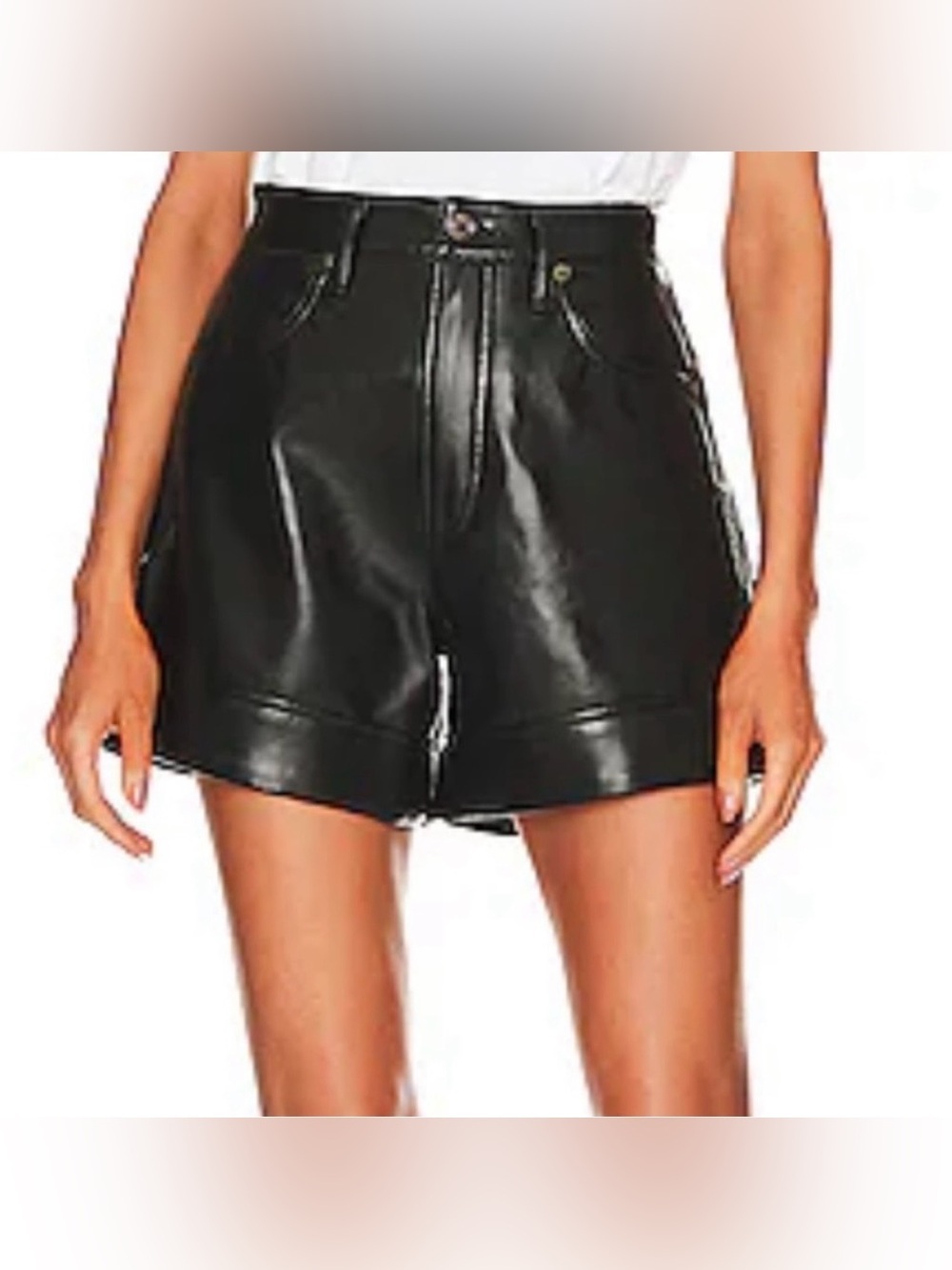 AGOLDE Black Recycled Leather High Rise Shorts Size 23 Made in USA Night Out - Picture 2 of 14